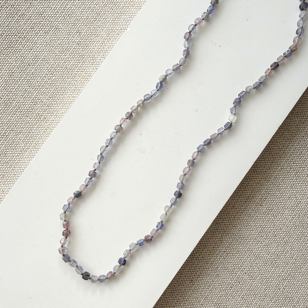 Iolite knotted necklace in shades of purple and gray