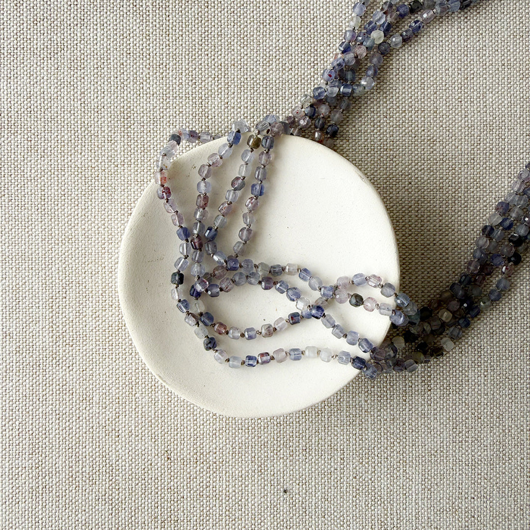Iolite knotted necklace in shades of purple and gray