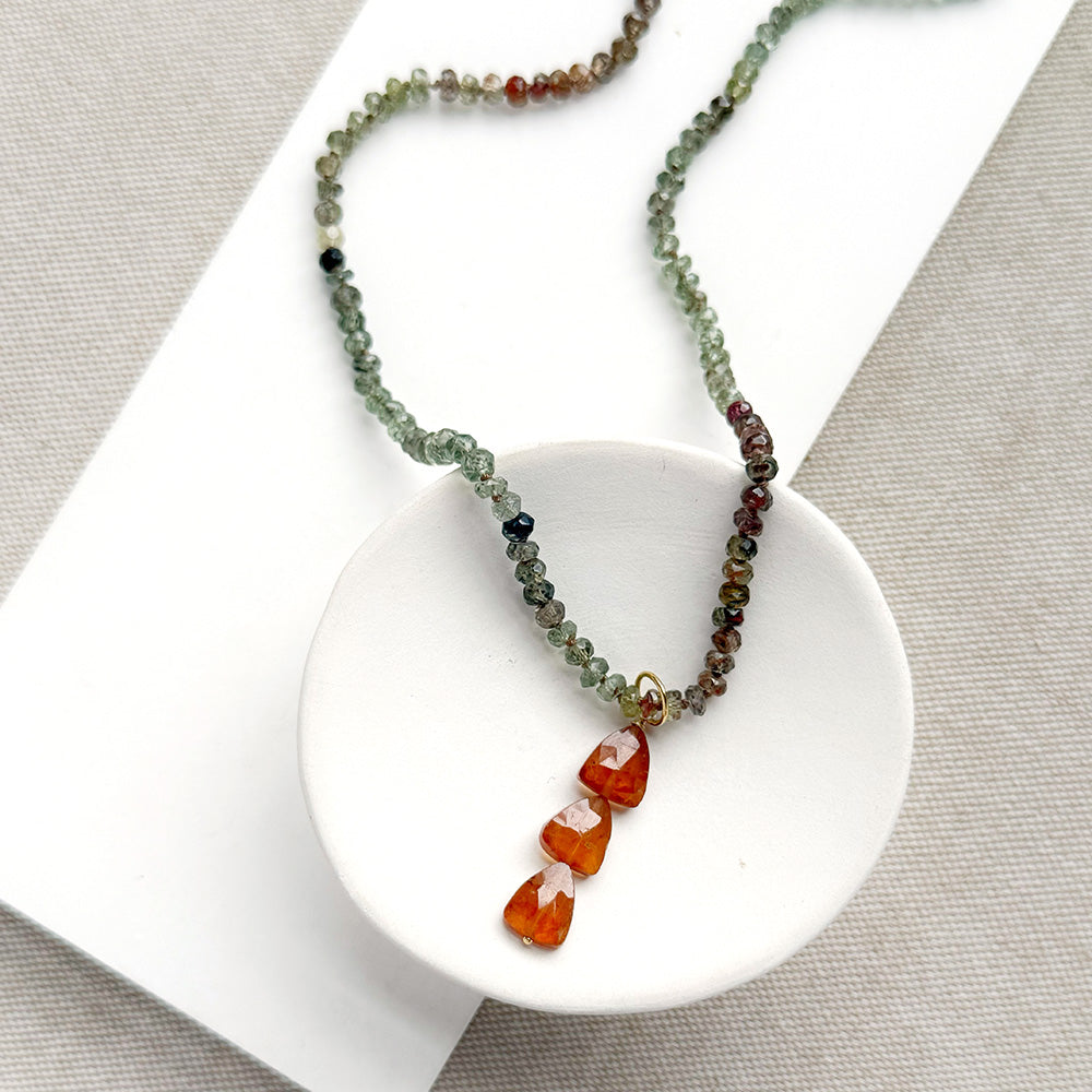 Sapphire Knotted Necklace with Hessonite Garnet pendant