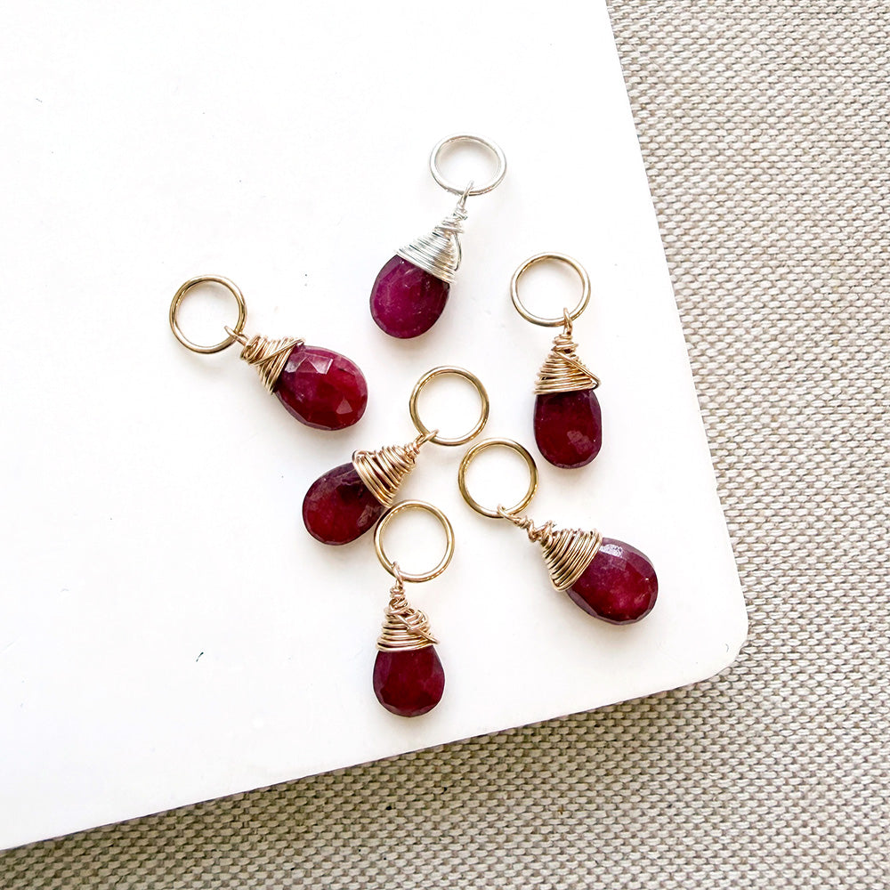 Ruby teardrop charms