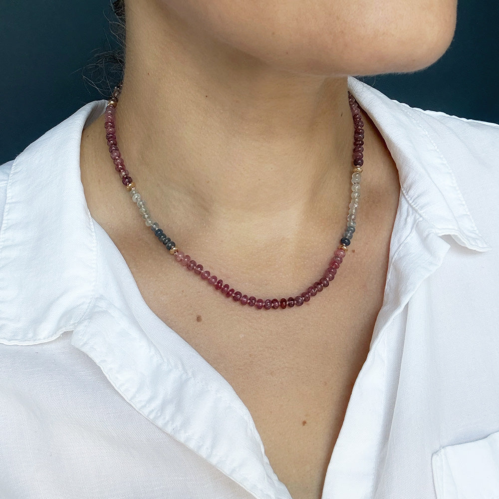 Smooth Cut Sapphire and Gold Necklace 4-5mm