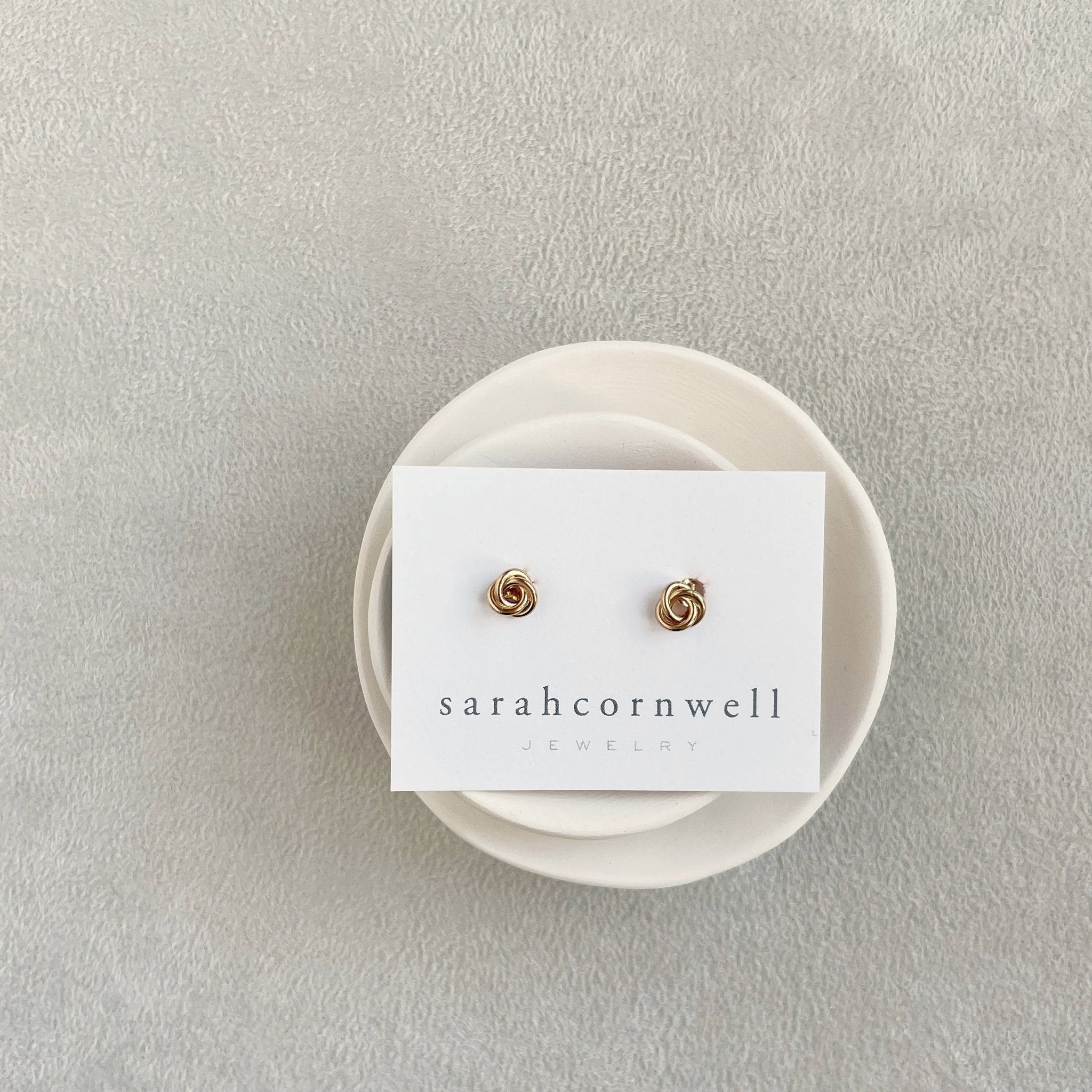 6 mm gold love knot stud earrings. Love Knot Studs by Sarah Cornwell Jewelry