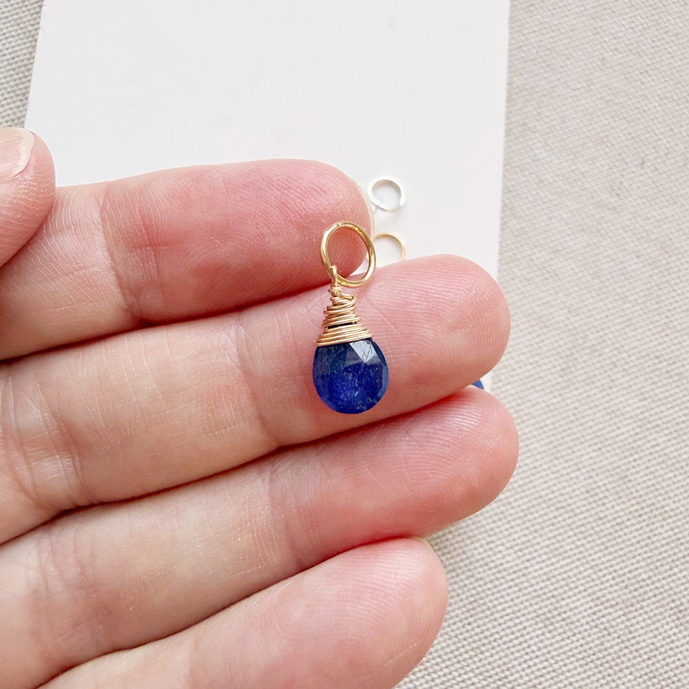 Teardrop shaped sapphire gemstone charms