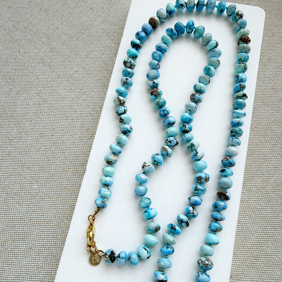 Opera Strand 7mm Golden Hills Turquoise Silk Knotted Necklace