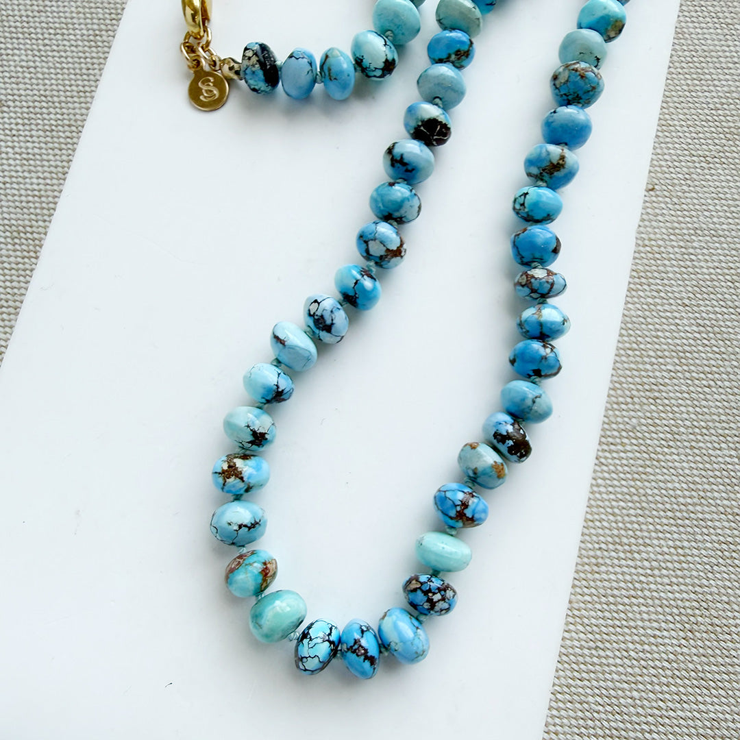 Opera Strand 7mm Golden Hills Turquoise Silk Knotted Necklace