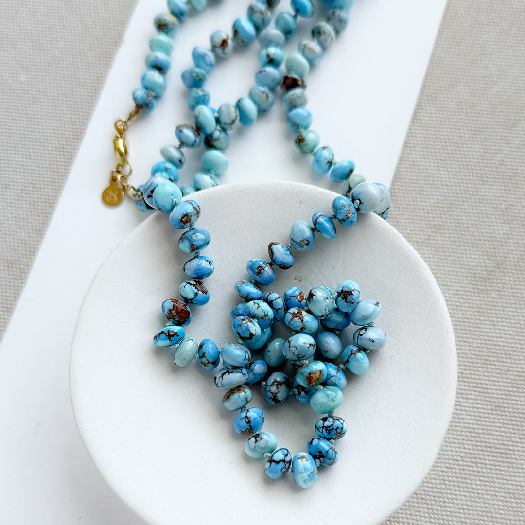 Opera Strand 7mm Golden Hills Turquoise Silk Knotted Necklace