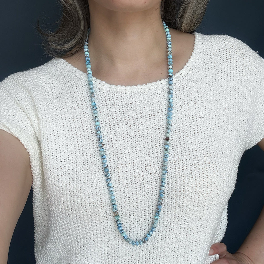 Opera Strand 7mm Golden Hills Turquoise Silk Knotted Necklace