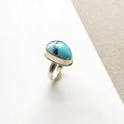 One of a kind Golden Hills Turquoise silver ring on a white background
