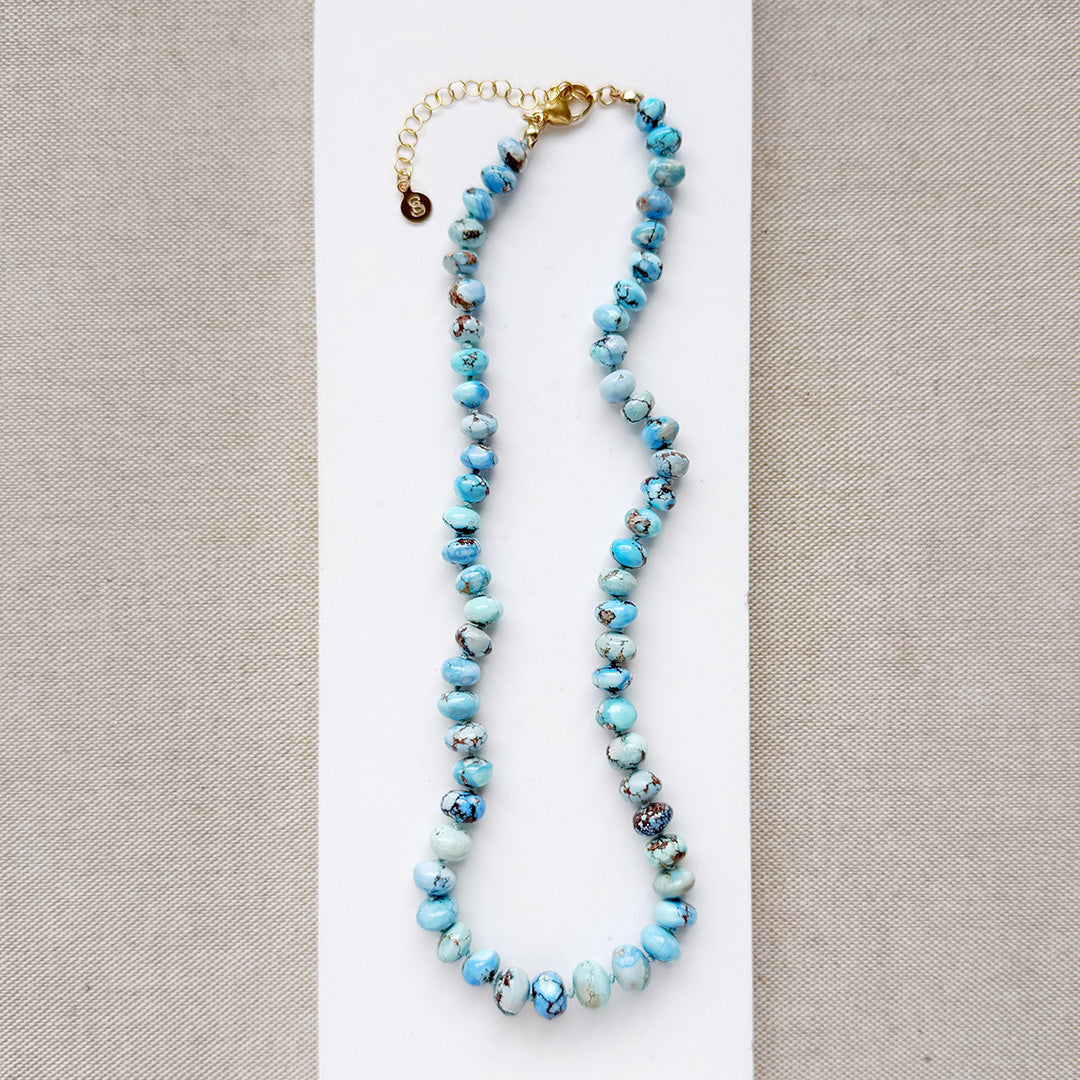 Golden Hills Turquoise knotted necklace on a white card
