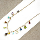 Multicolored gemstone necklace on a white background