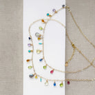 Multicolored gemstone necklace on a white background