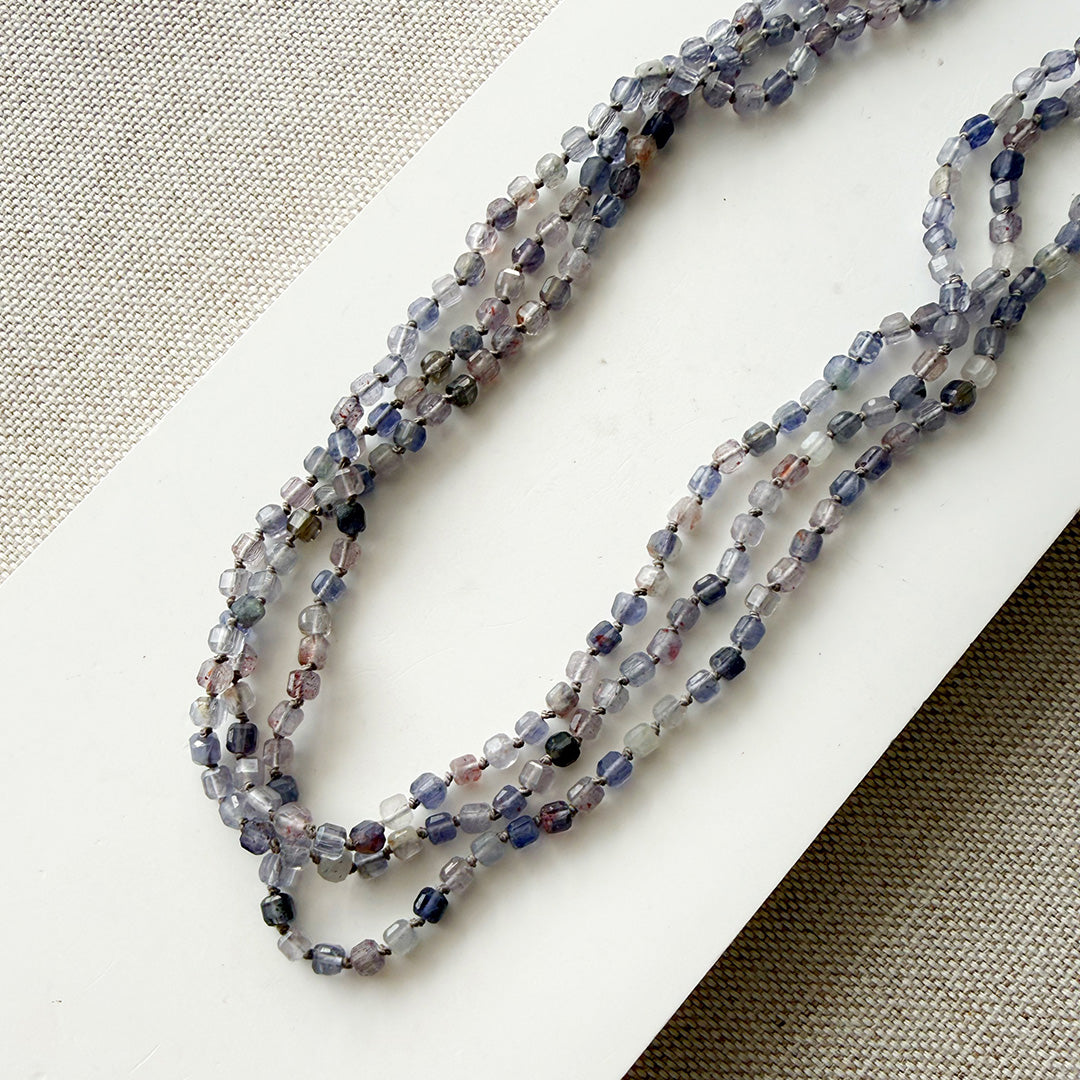 Iolite knotted necklace in shades of purple and gray