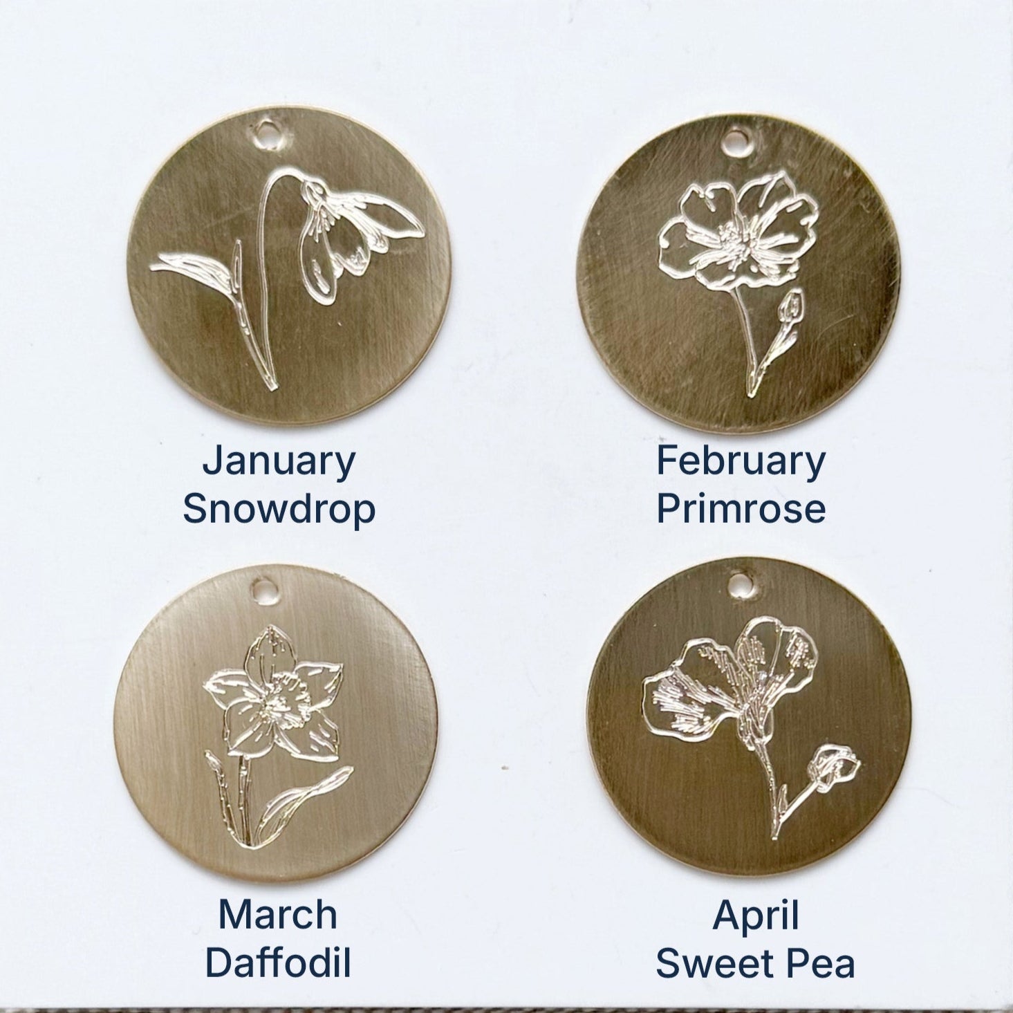 Discs showing birth flowers for January through April