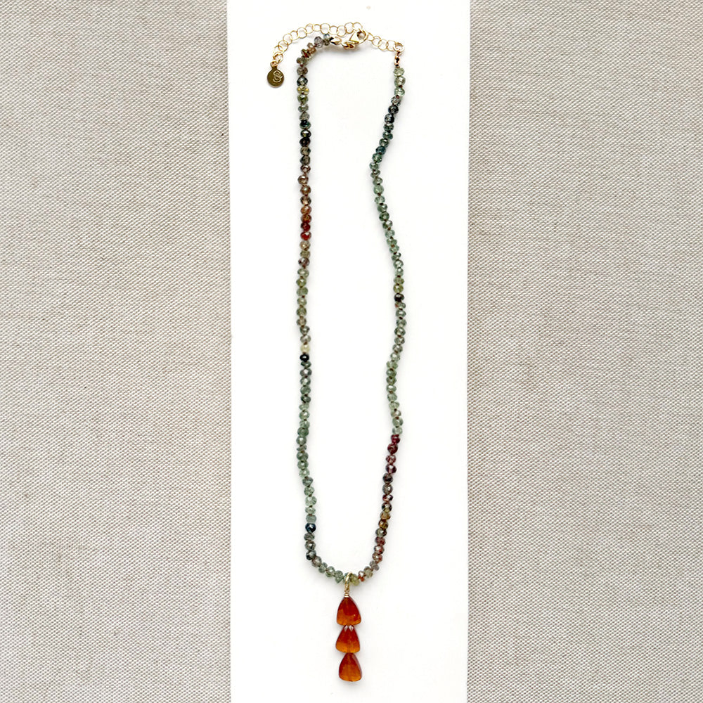 Sapphire Knotted Necklace with Hessonite Garnet pendant