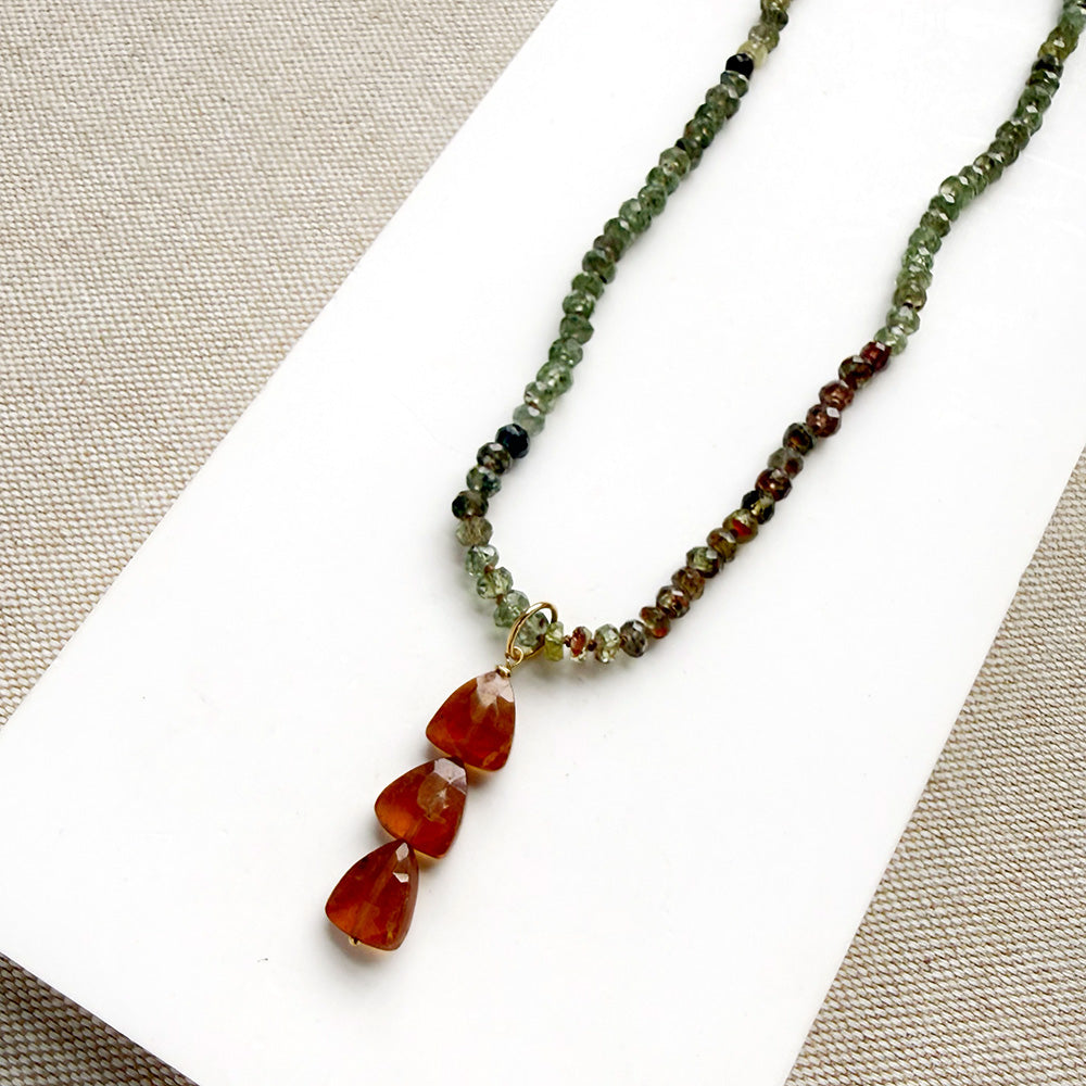 Sapphire Knotted Necklace with Hessonite Garnet pendant