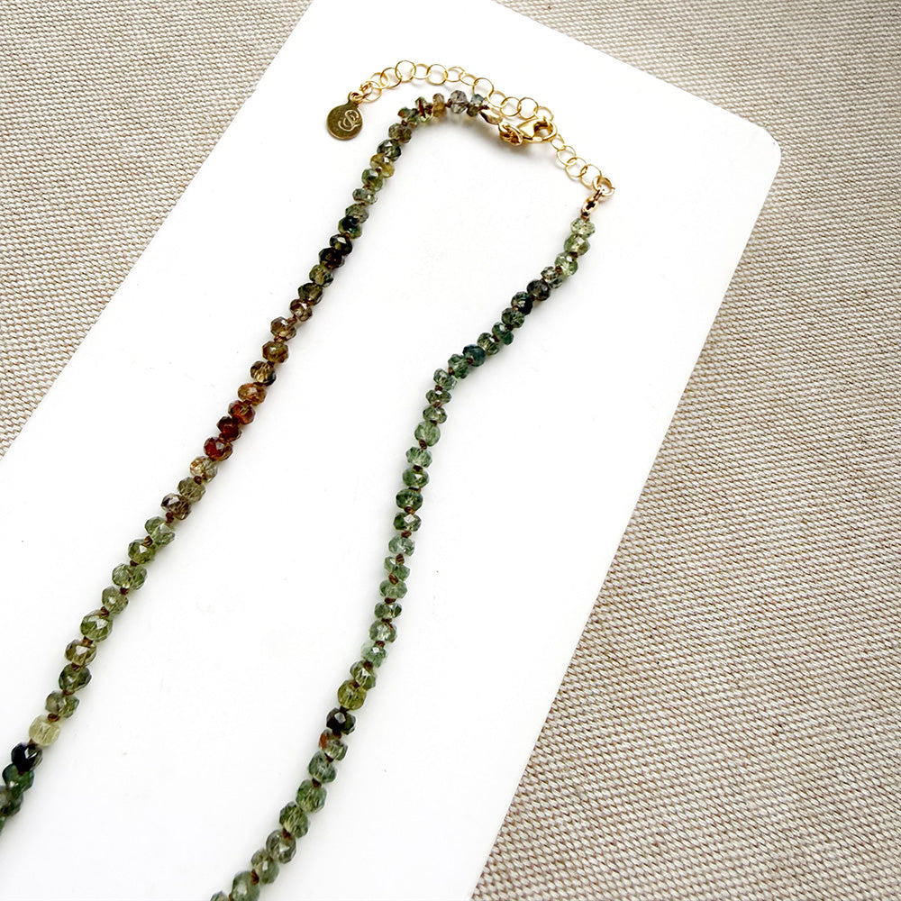 Sapphire Knotted Necklace with Hessonite Garnet pendant