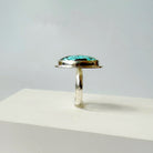Side view of Nevada turquoise ring on a white background