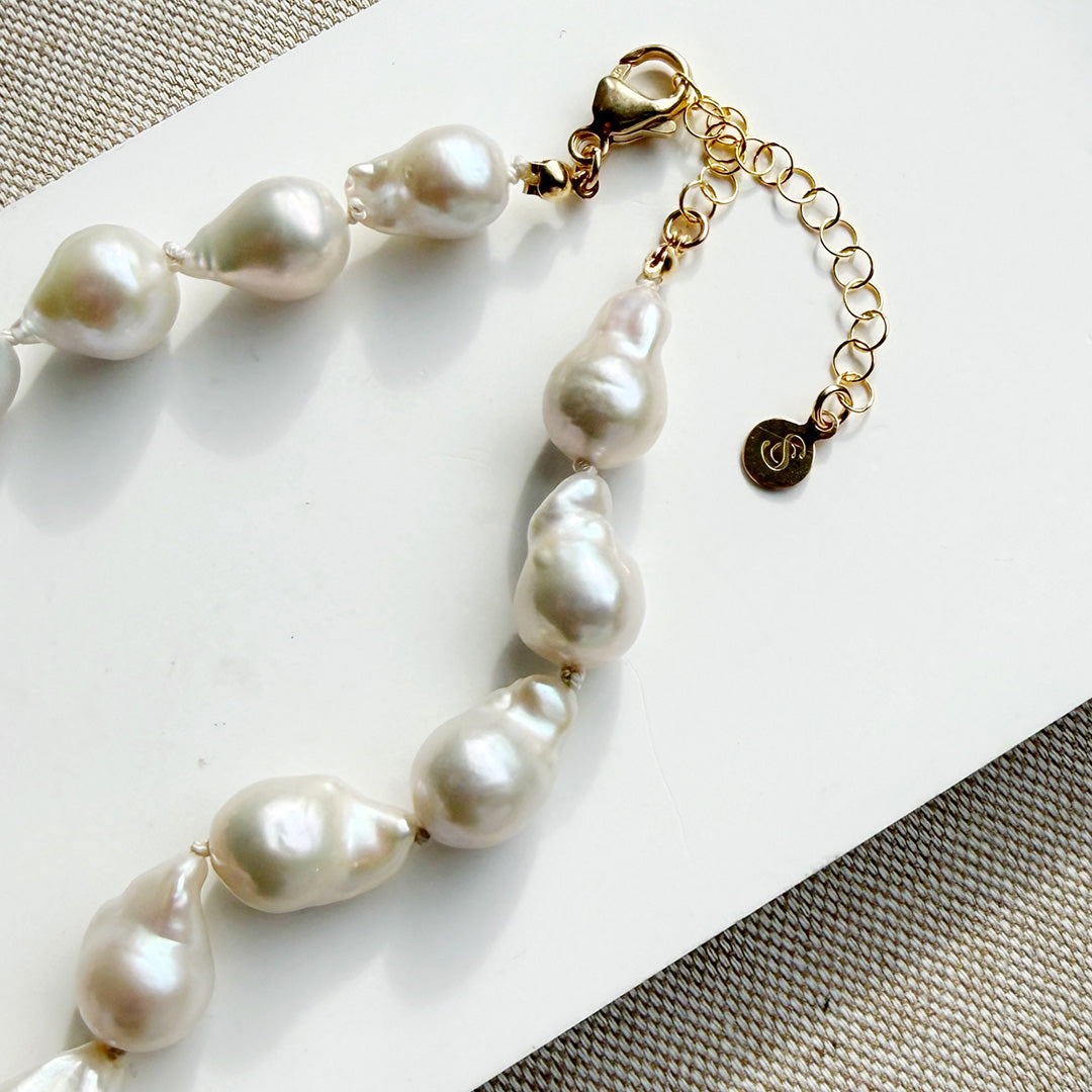 Clasp and extender detail of baroque pearl necklace