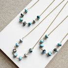 Necklaces featuring Golden Hill turquoise beads on a white card with a beige background