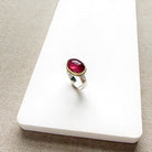 Pink Tourmaline Mixed Metal ring in a dish