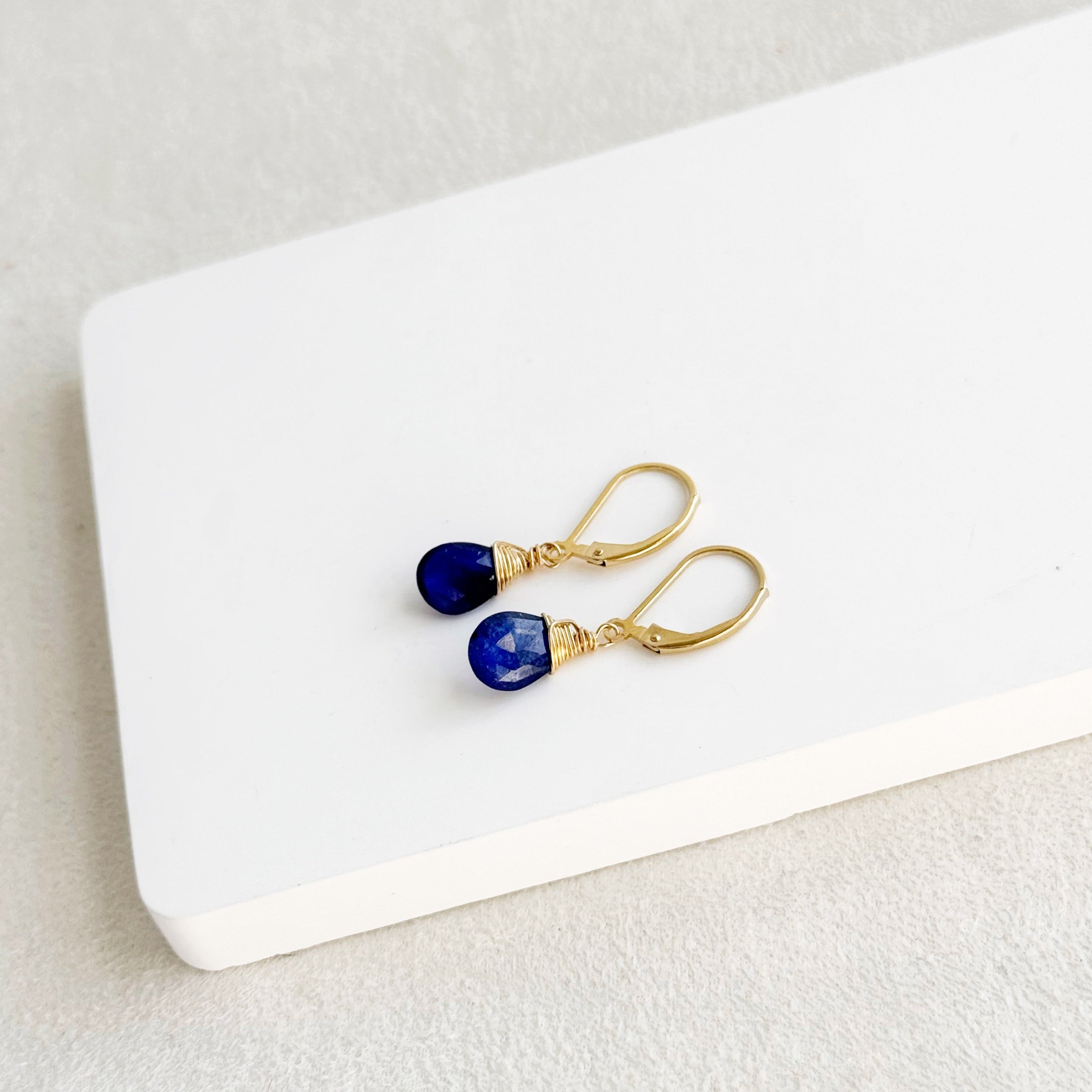 Dainty Sapphire Drops selling with Hammered Brass, Silver & Aluminum Earrings