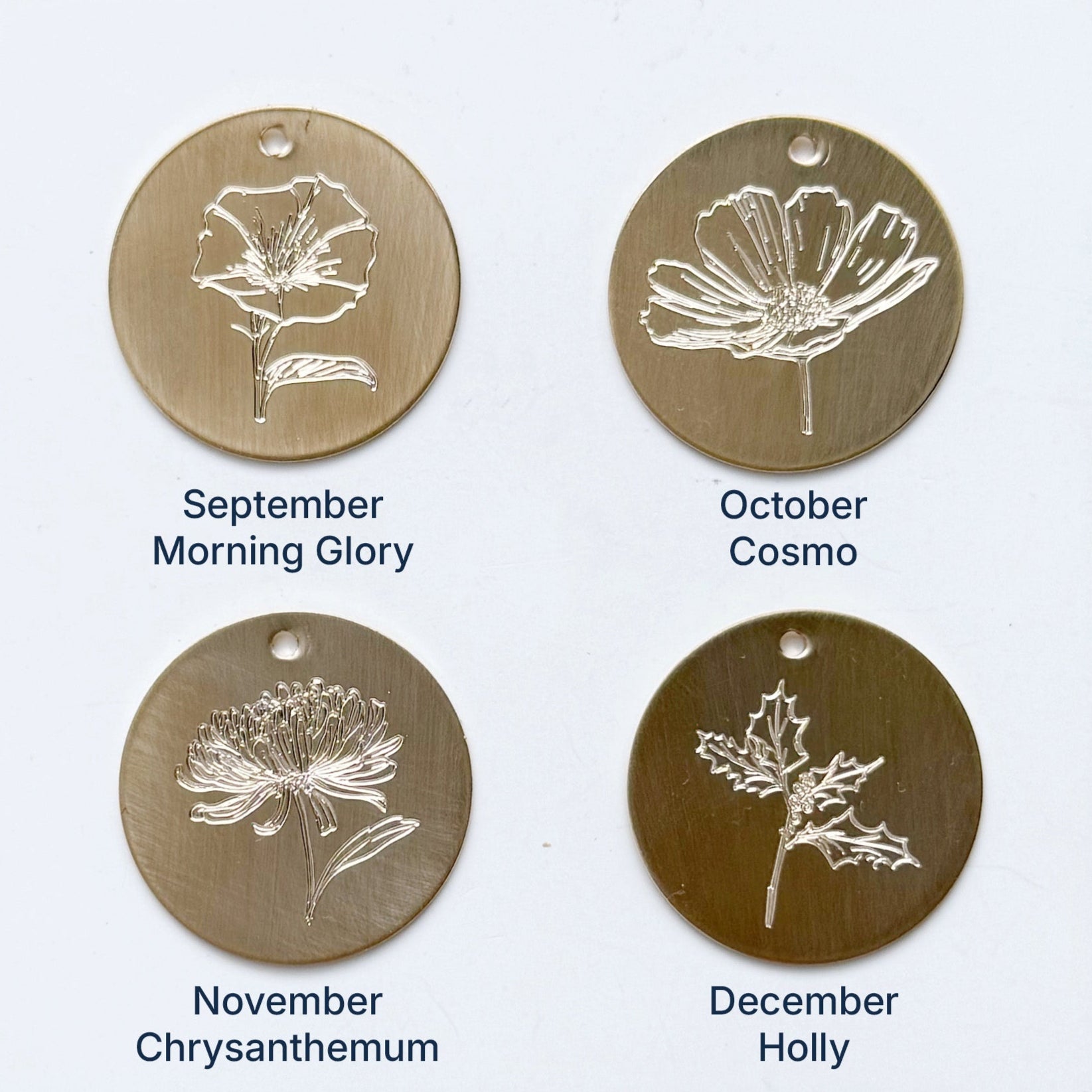 Discs showing birth flowers for September through December
