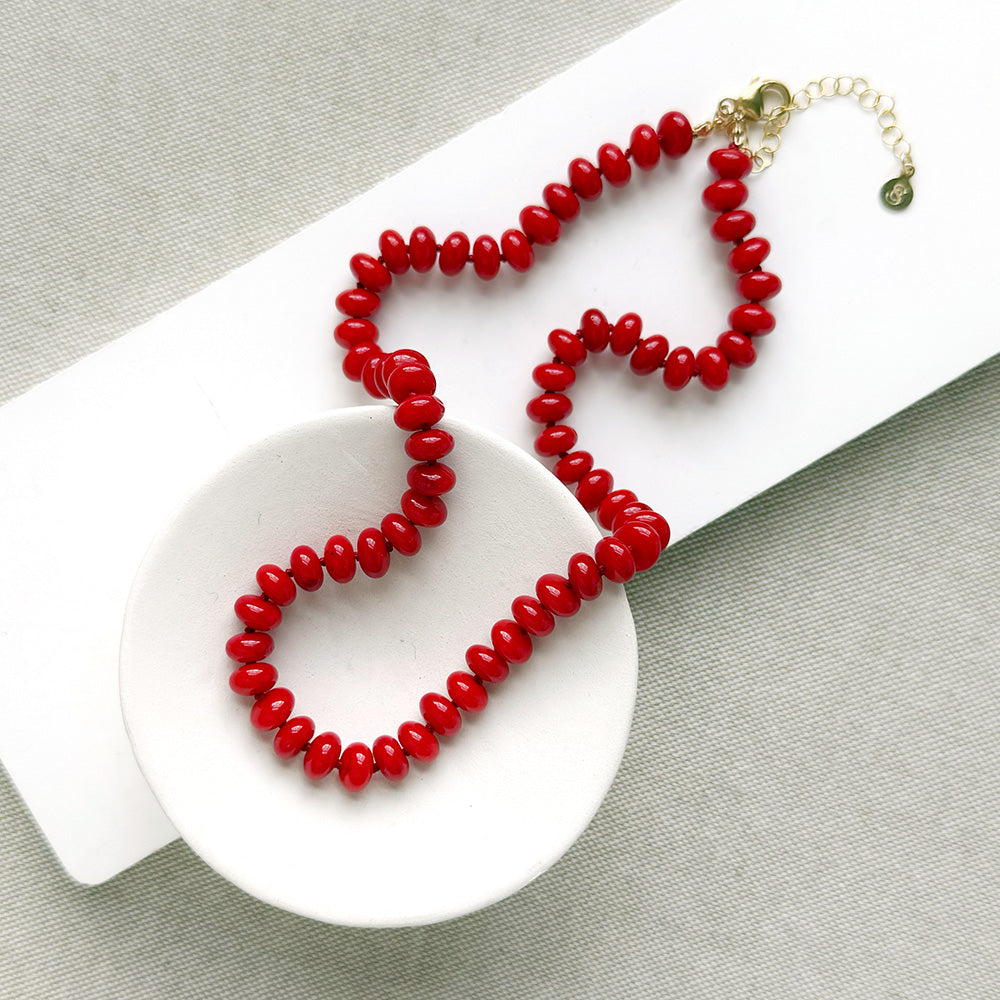Sustainable red coral knotted necklace