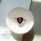 Watermelon tourmaline one of a kind ring in a white dish
