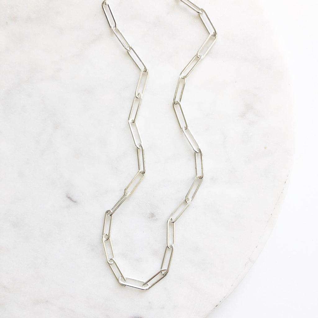 Silver chunky large link paperclip chain layering necklace. Charleston Necklace by Sarah Cornwell Jewelry