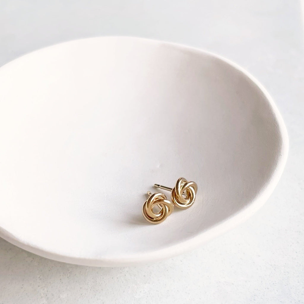 6 mm gold love knot stud earrings. Love Knot Studs by Sarah Cornwell Jewelry