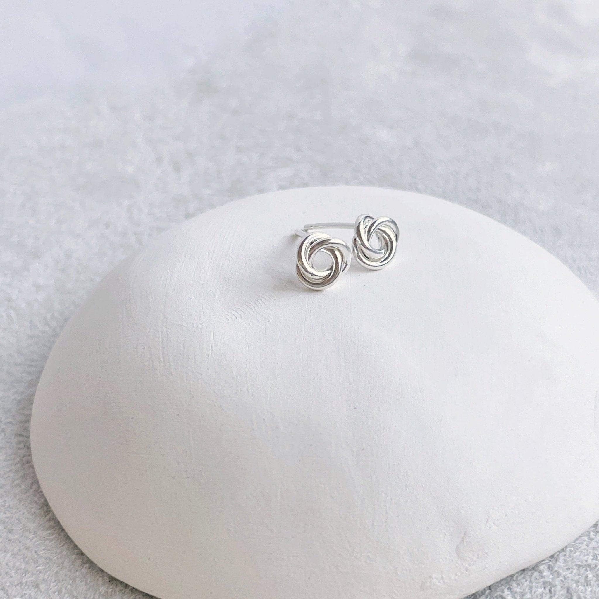 6 mm silver love knot stud earrings. Love Knot Studs by Sarah Cornwell Jewelry